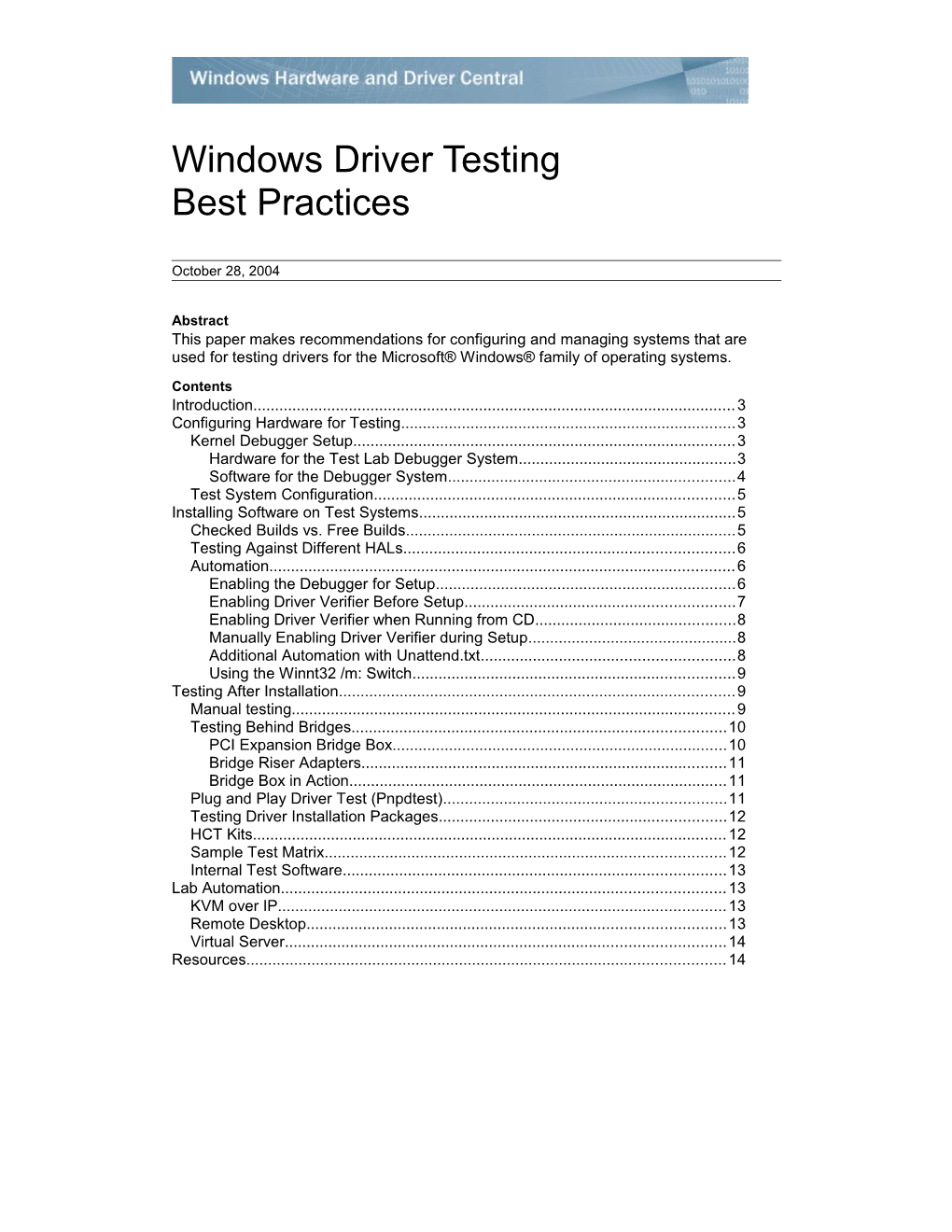 Windows Driver Testing Best Practices