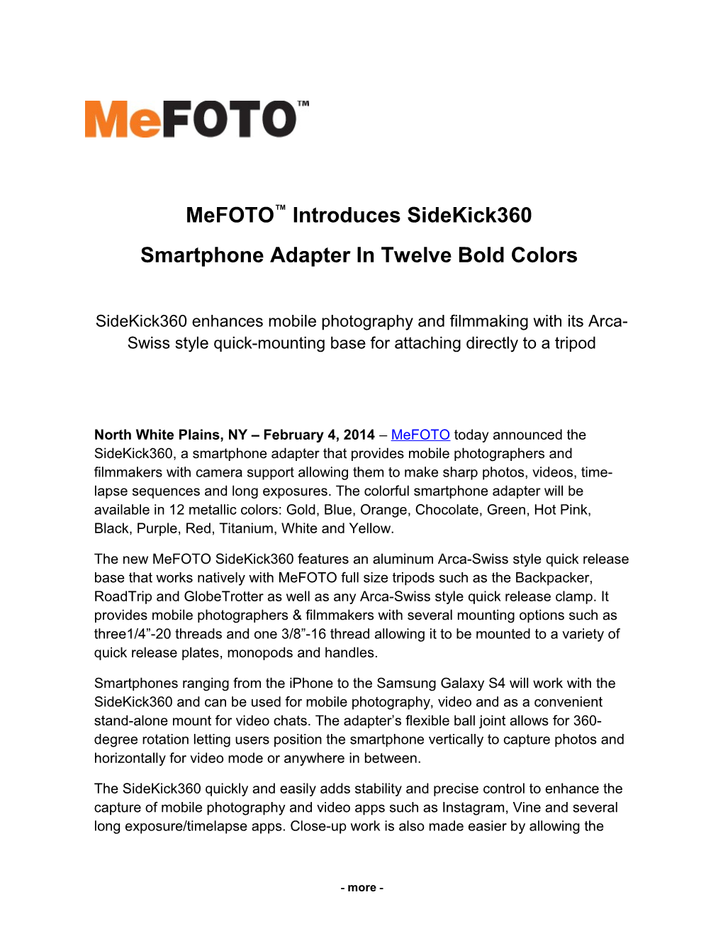 Mefoto Introduces Sidekick360 Smartphone Adapter