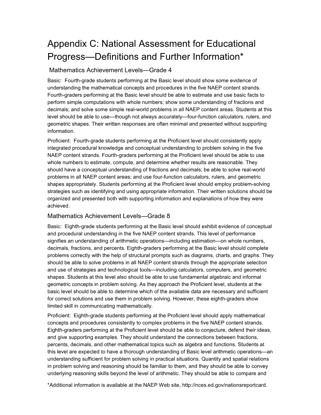 Appendix C: National Assessment for Educational Progress Definitions and Further Information*