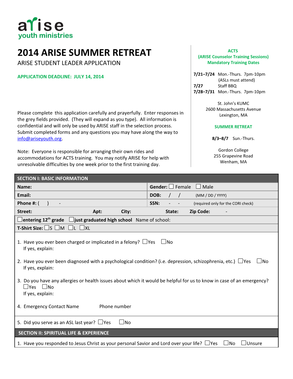 2014 Arise Summer Retreat