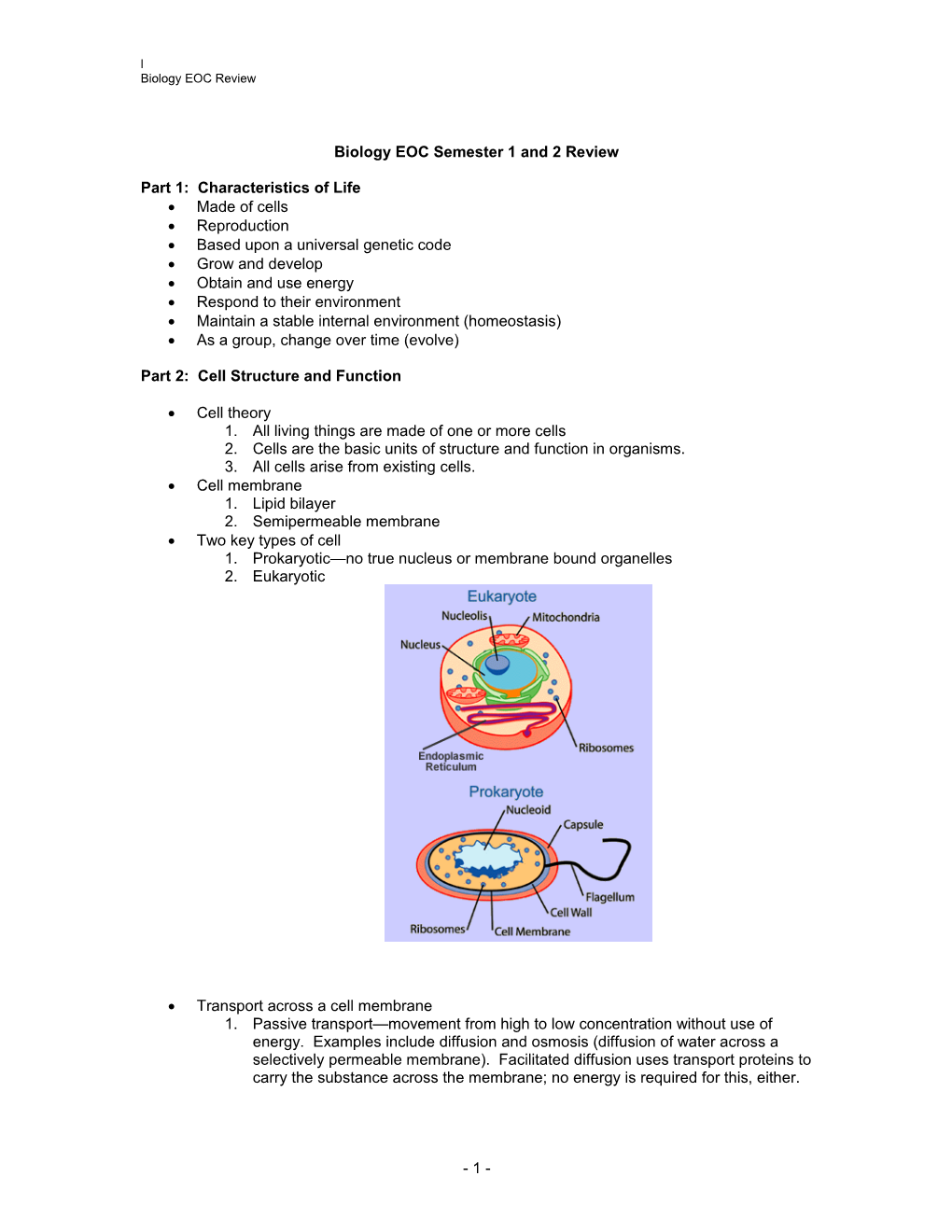 Biology EOC Semester 1 and 2 Review