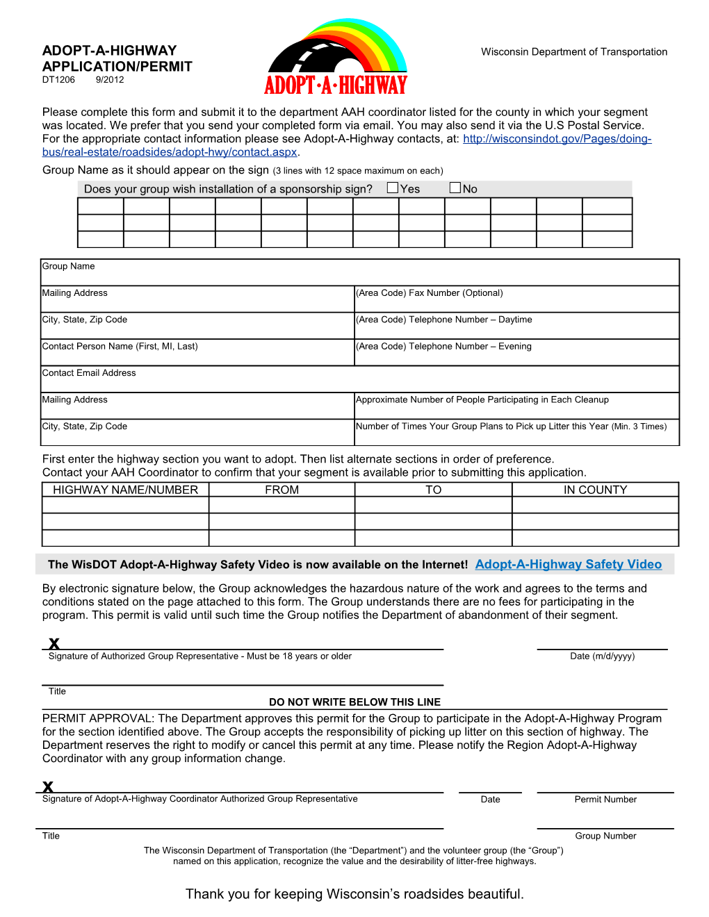 Dt1206 Adopt-A-Highway Application/Permit