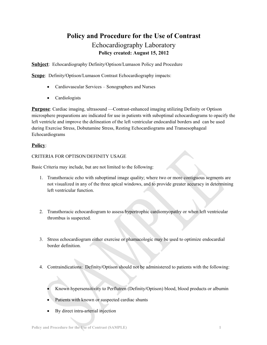 Subject: Echocardiography Definity/Optison/Lumason Policy and Procedure