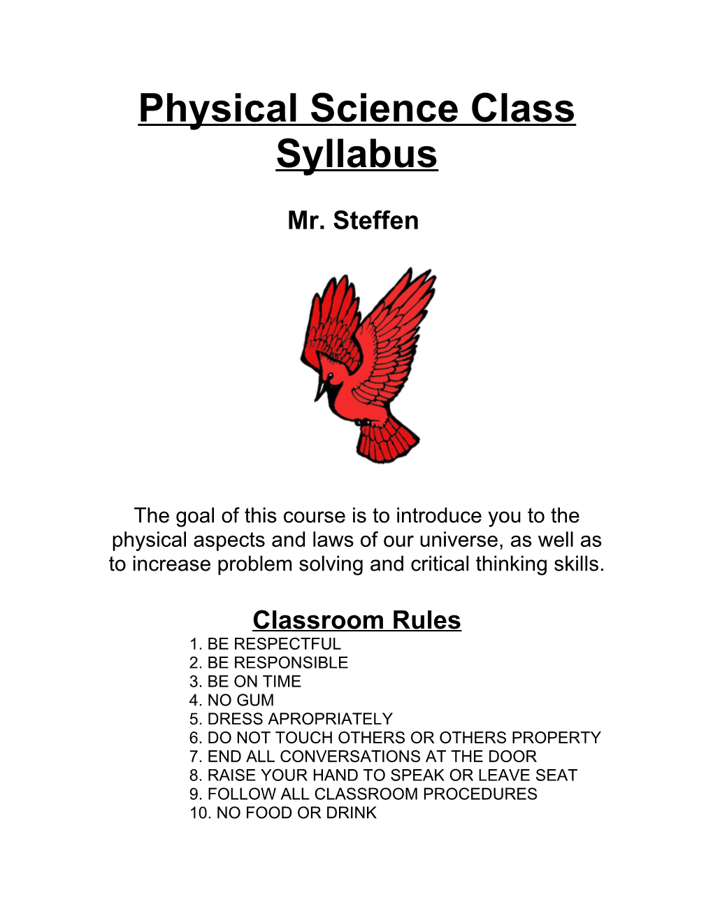 Physical Scienceclass Syllabus