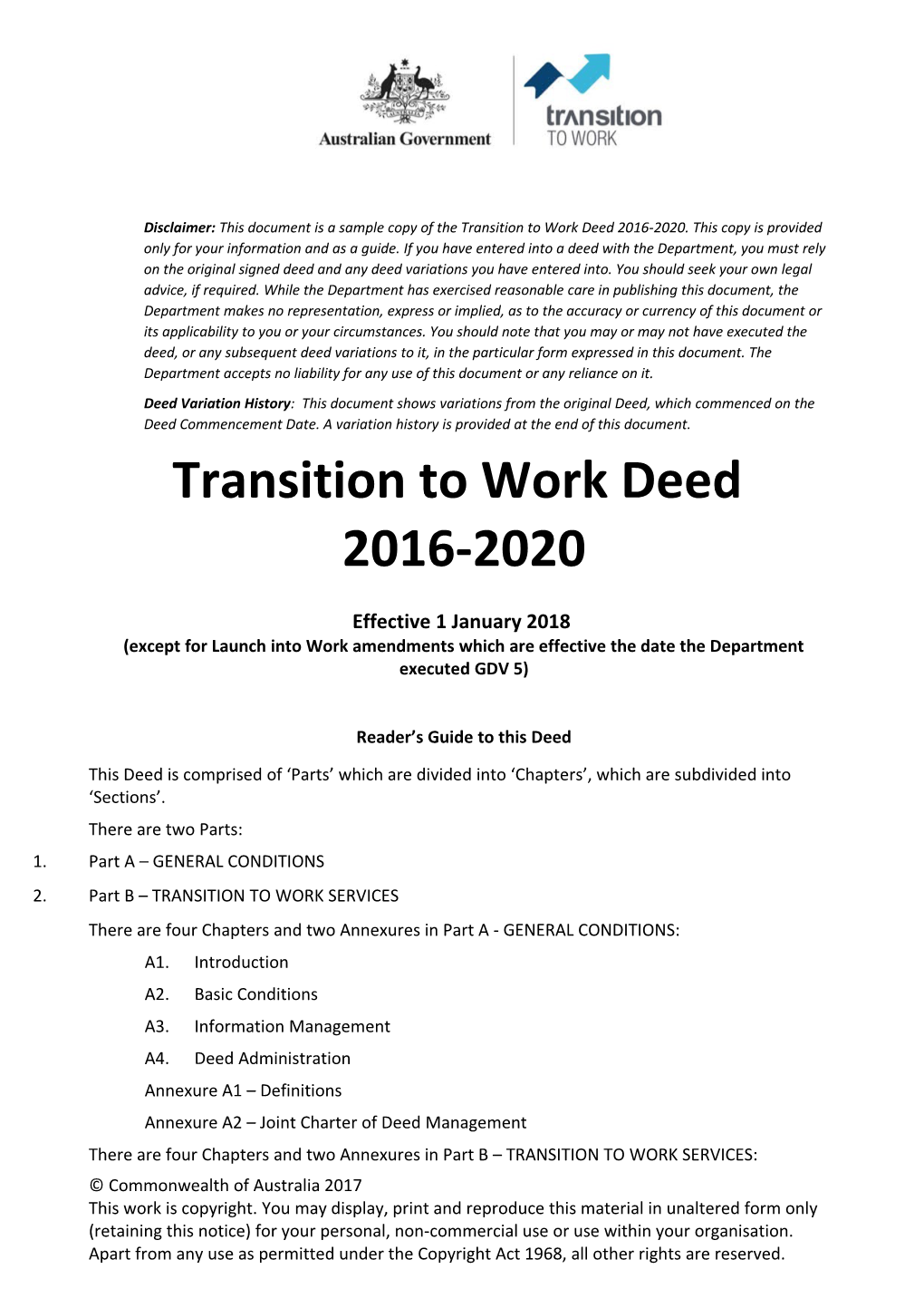Transition to Work Deed
