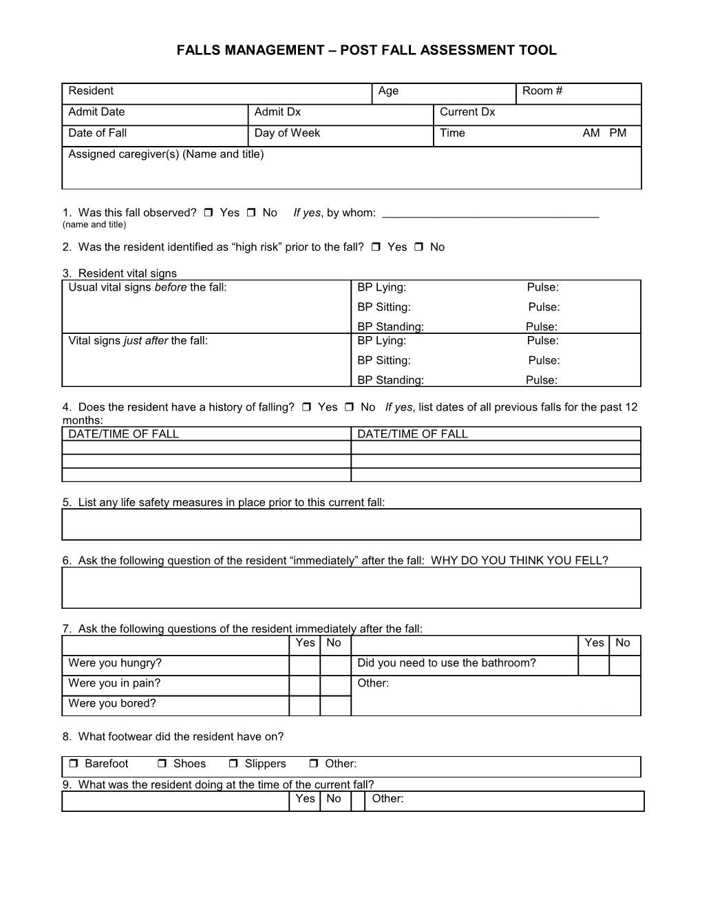 Fall Management Post Fall Assessment Tool Page1 of 4