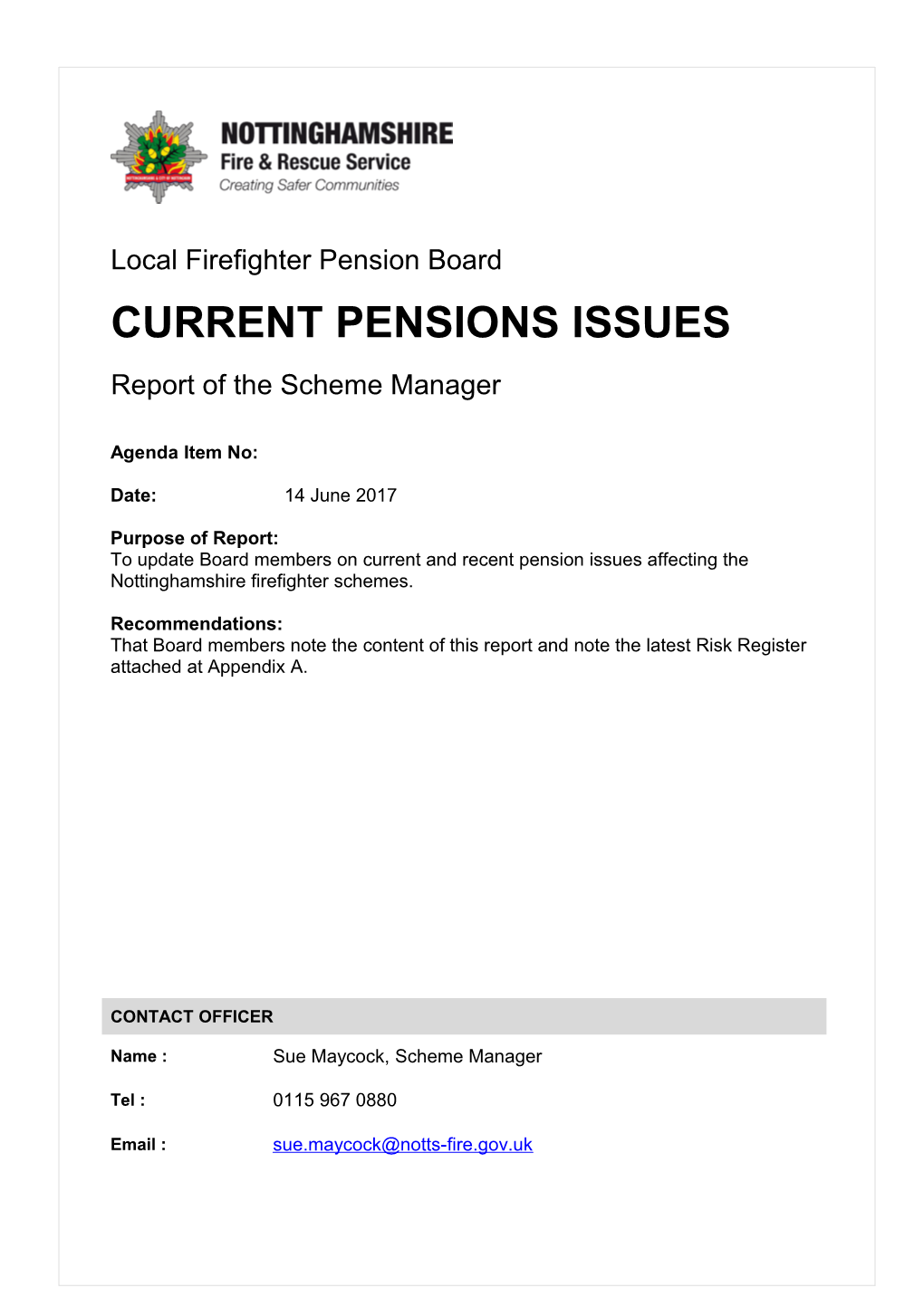 Current Pensions Issues