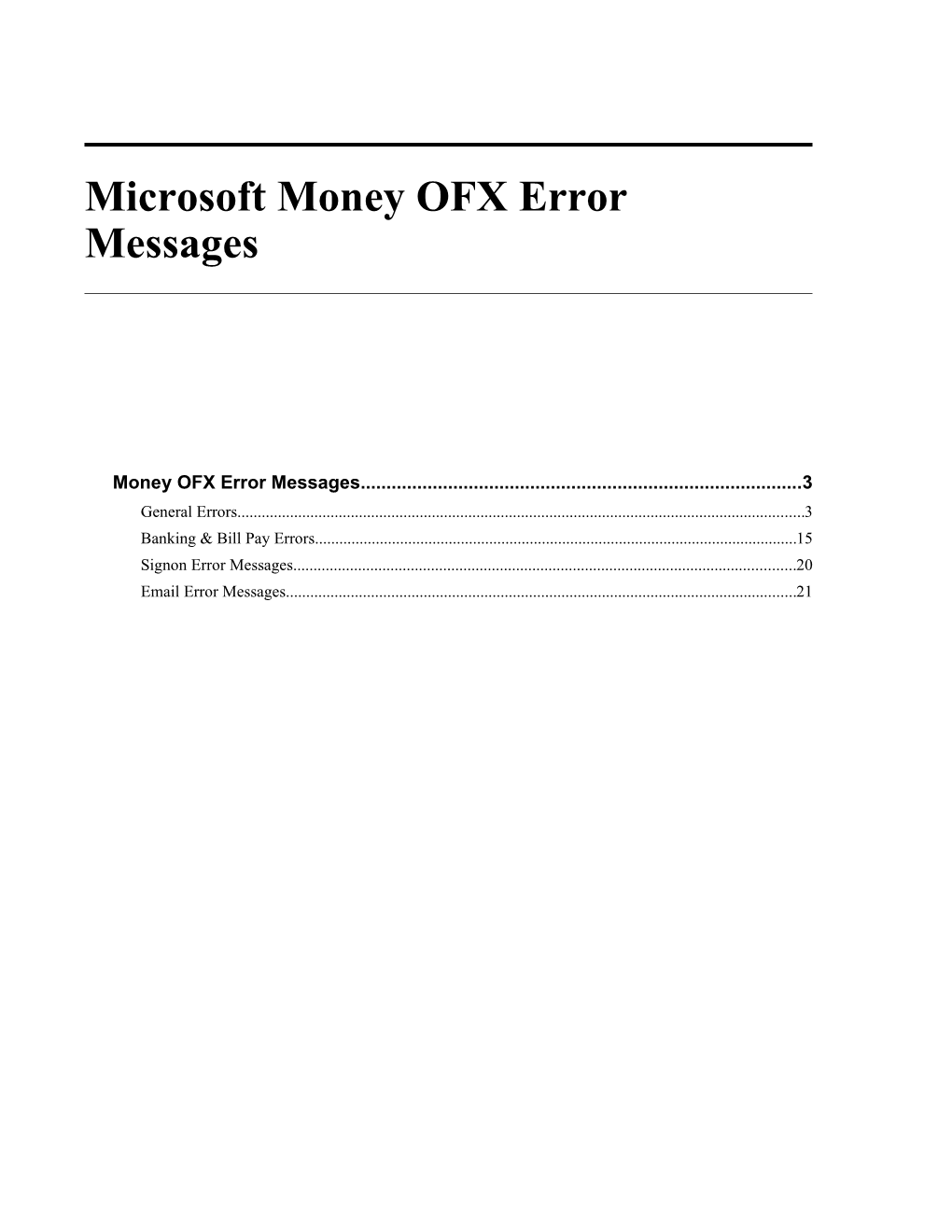 Microsoft Money OFX Error Messages