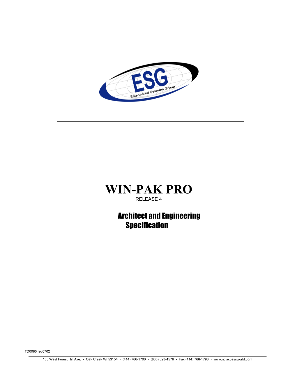 Win-Pak Pro a & E Specifications