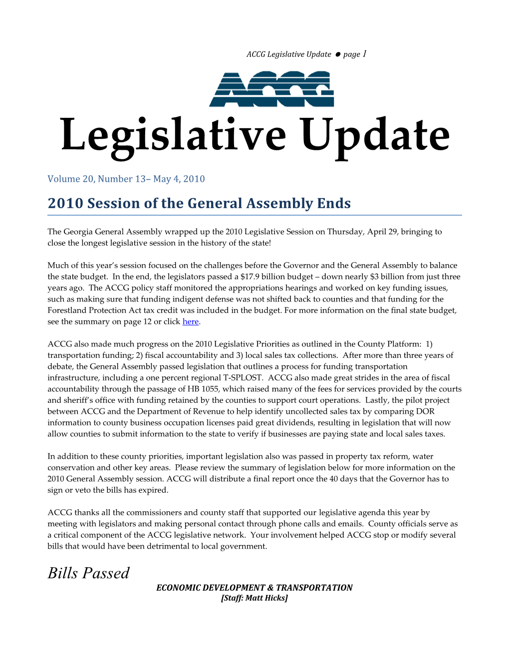 ACCG Legislative Update Page 1
