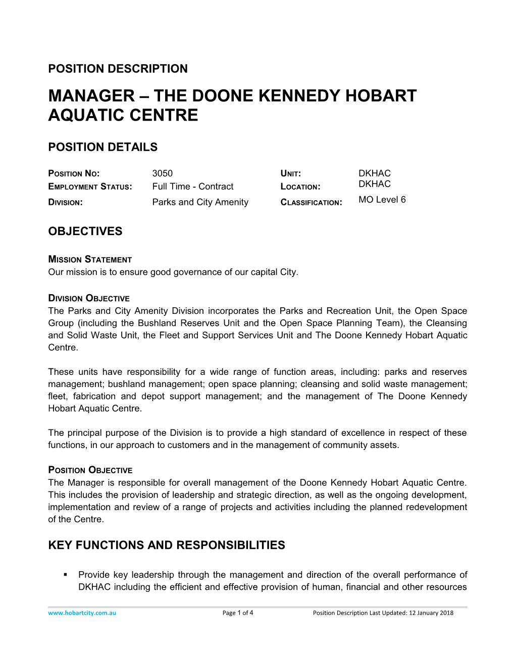 Manager the Doone Kennedy Hobart Aquatic Centre