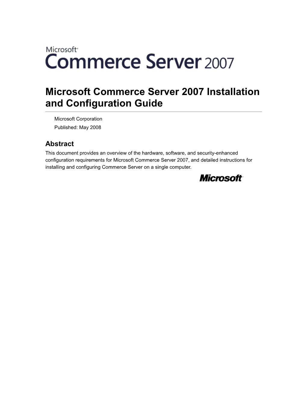 Microsoft Commerce Server 2007 Installation and Configuration Guide