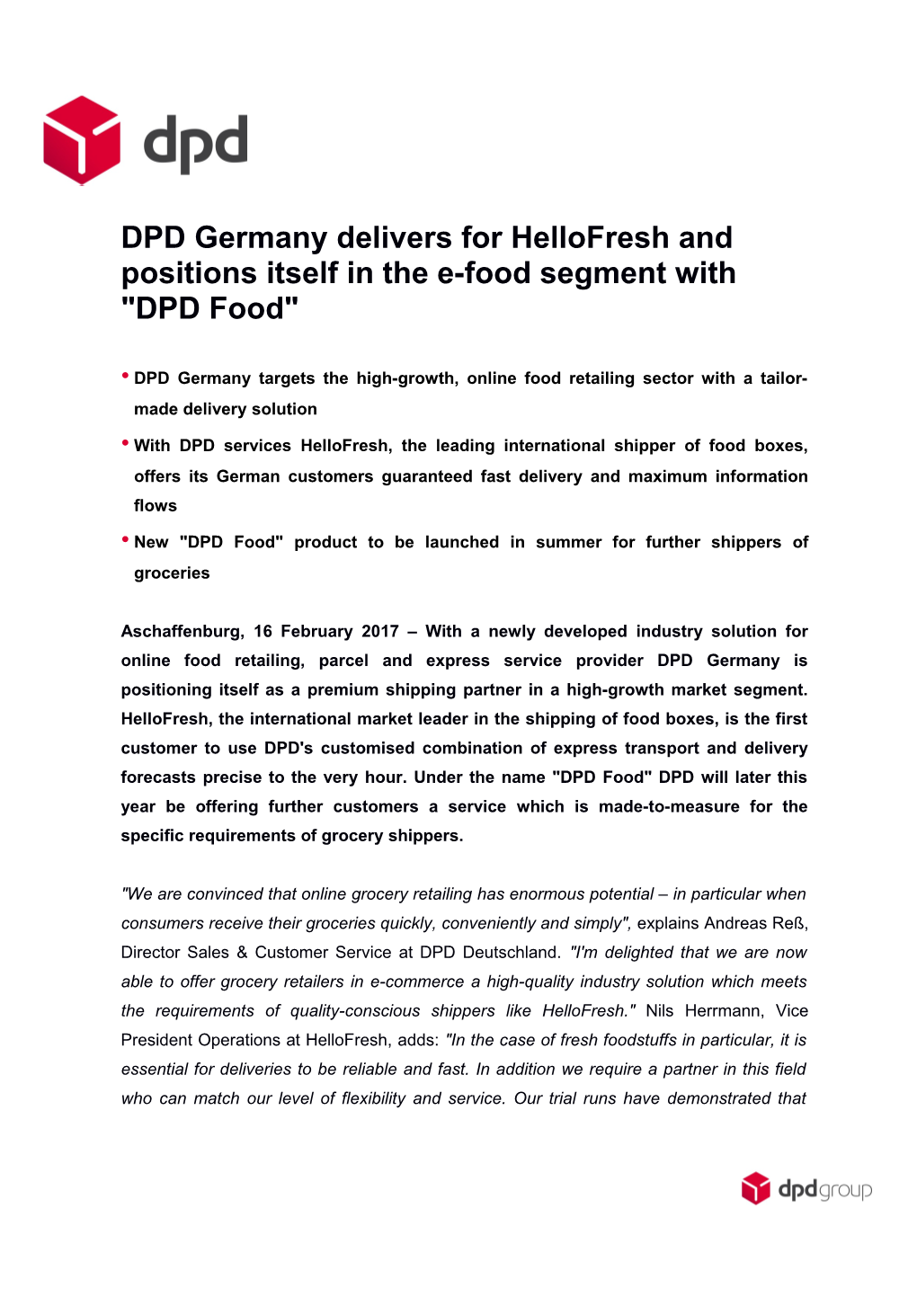 DPD Germany Delivers for Hellofresh and Positions Itself in the E-Food Segment with DPD Food