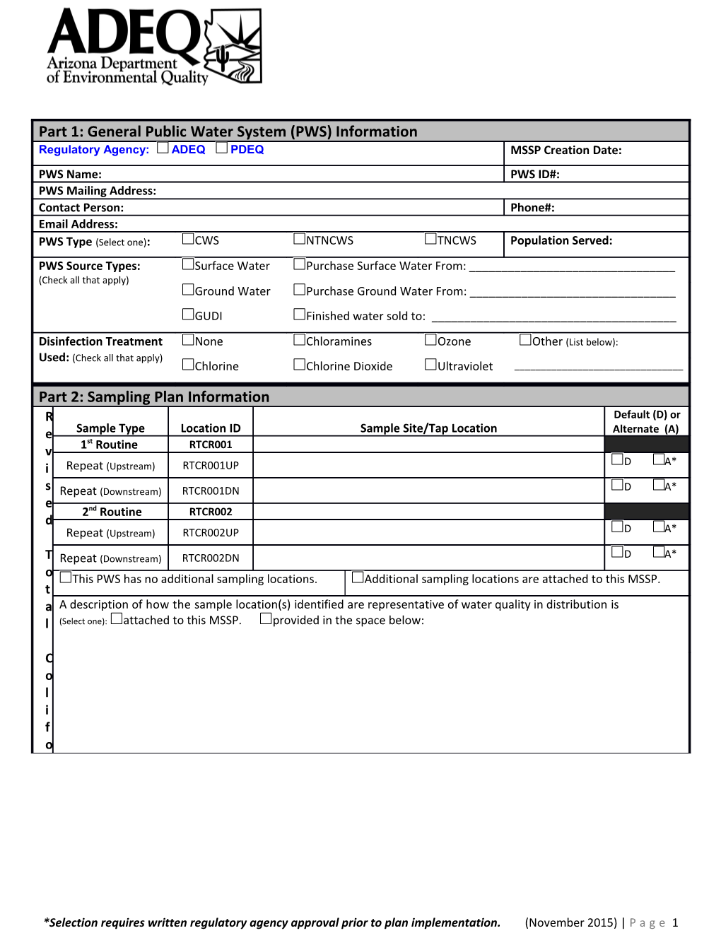 Microbiological Sample Siting Plan (MSSP) Template