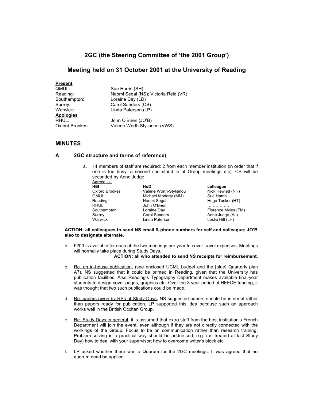 2GC (The Steering Committee of the 2001 Group )