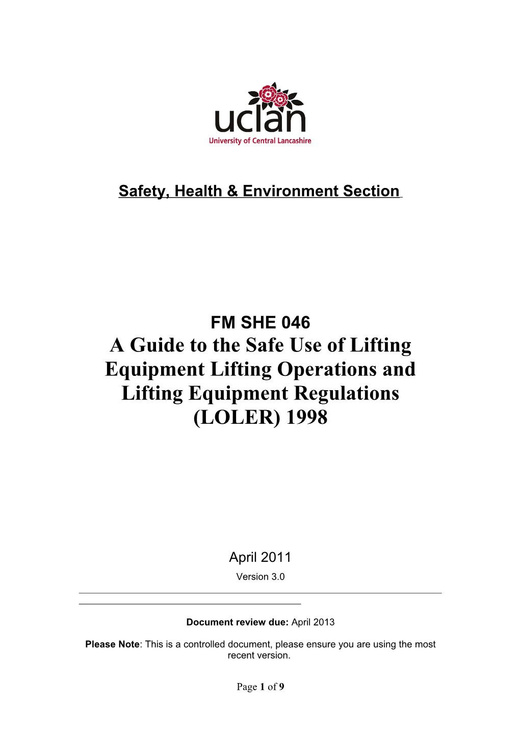 A Guide to the Safe Use of Lifting Equipment