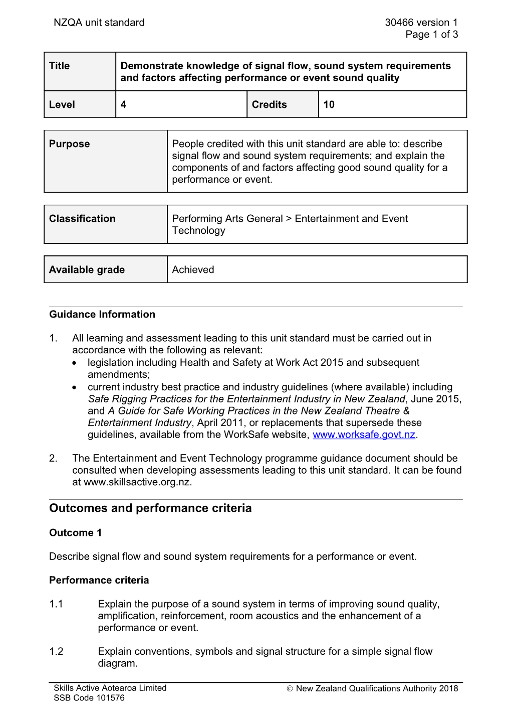 30466 Demonstrate Knowledge of Signal Flow, Sound System Requirements and Factors Affecting