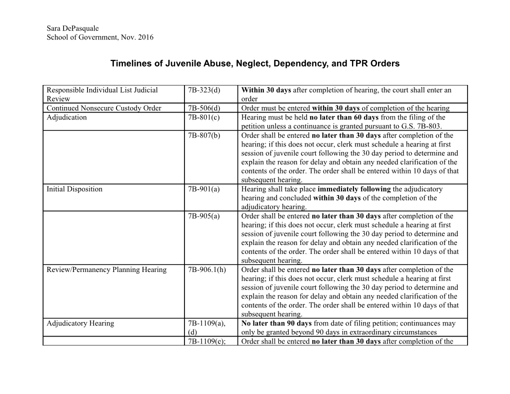 Timelines of Juvenile Abuse, Neglect, Dependency, and Tprorders