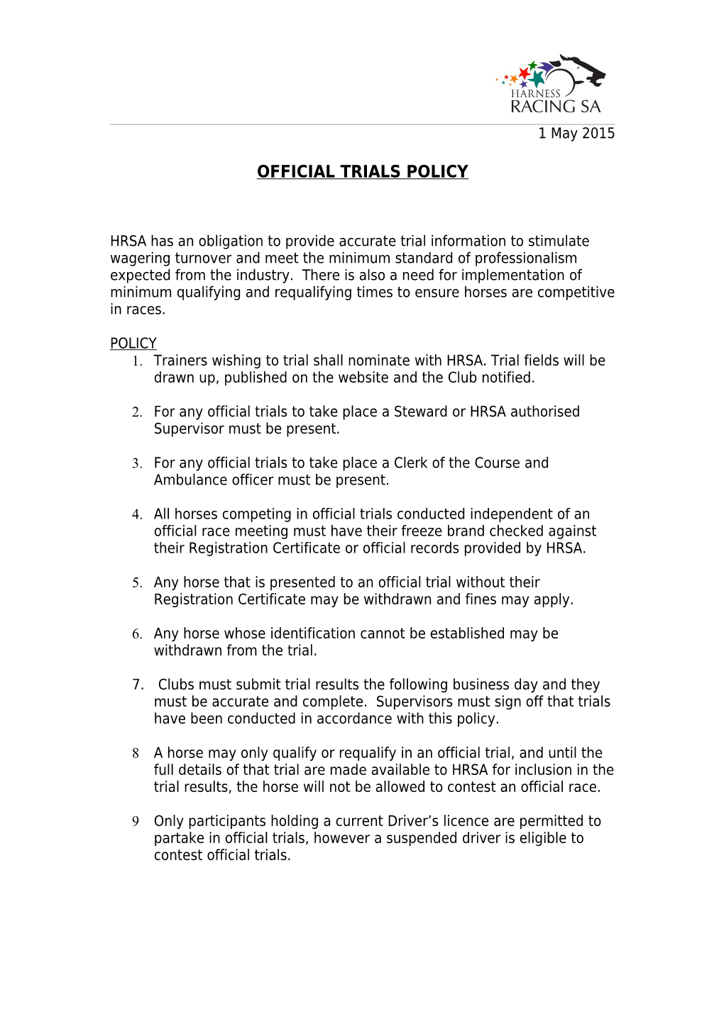 Official Trials Policy