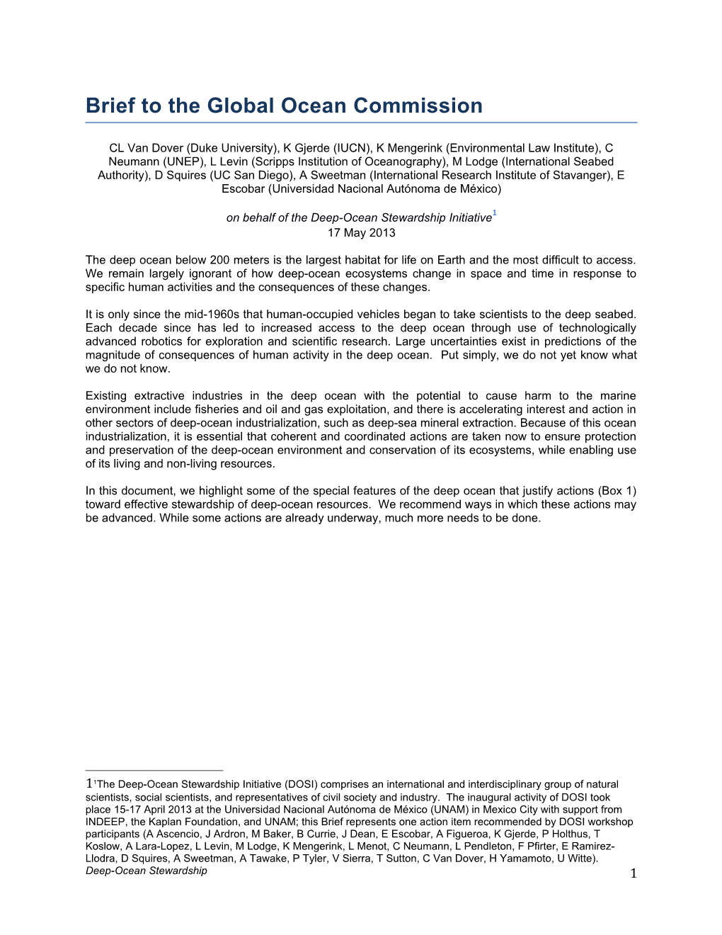 Brief to the Global Ocean Commission