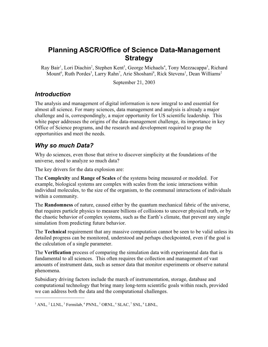 Planning ASCR/Office of Science Data-Management Strategy