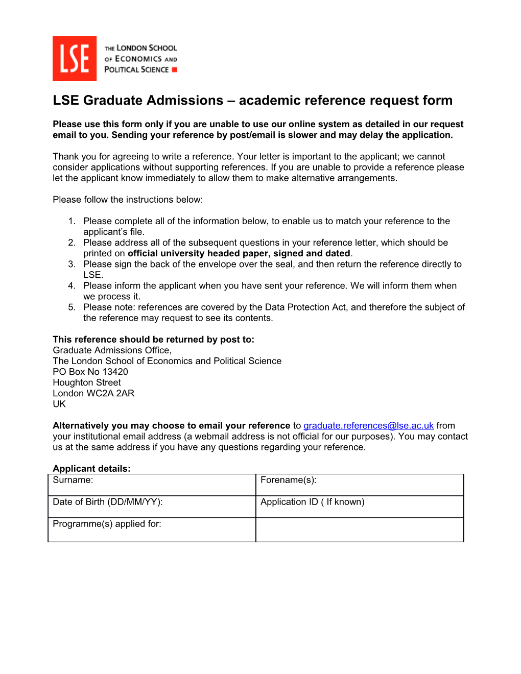LSE Reference Request Form