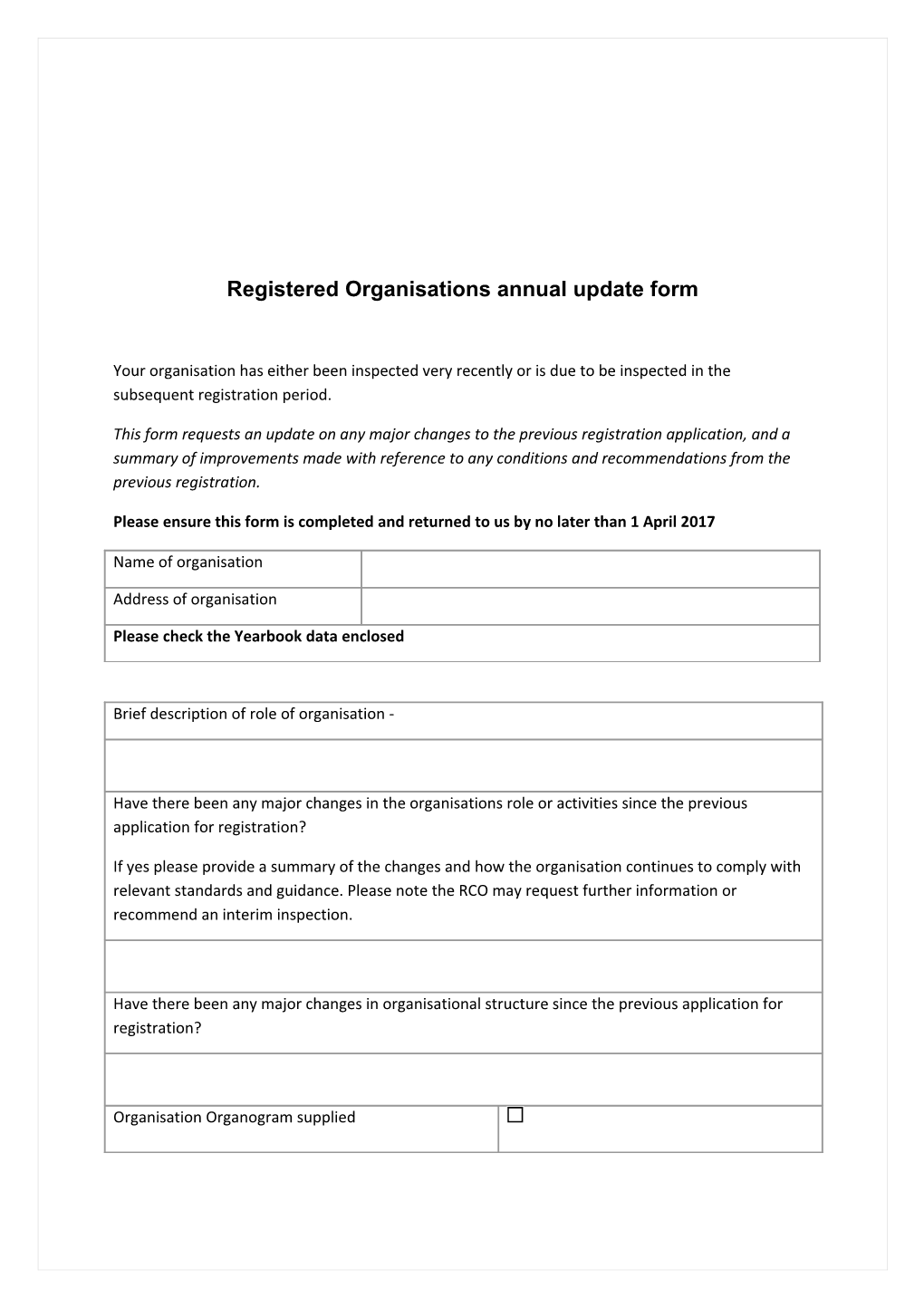 Registered Organisationsannual Update Form