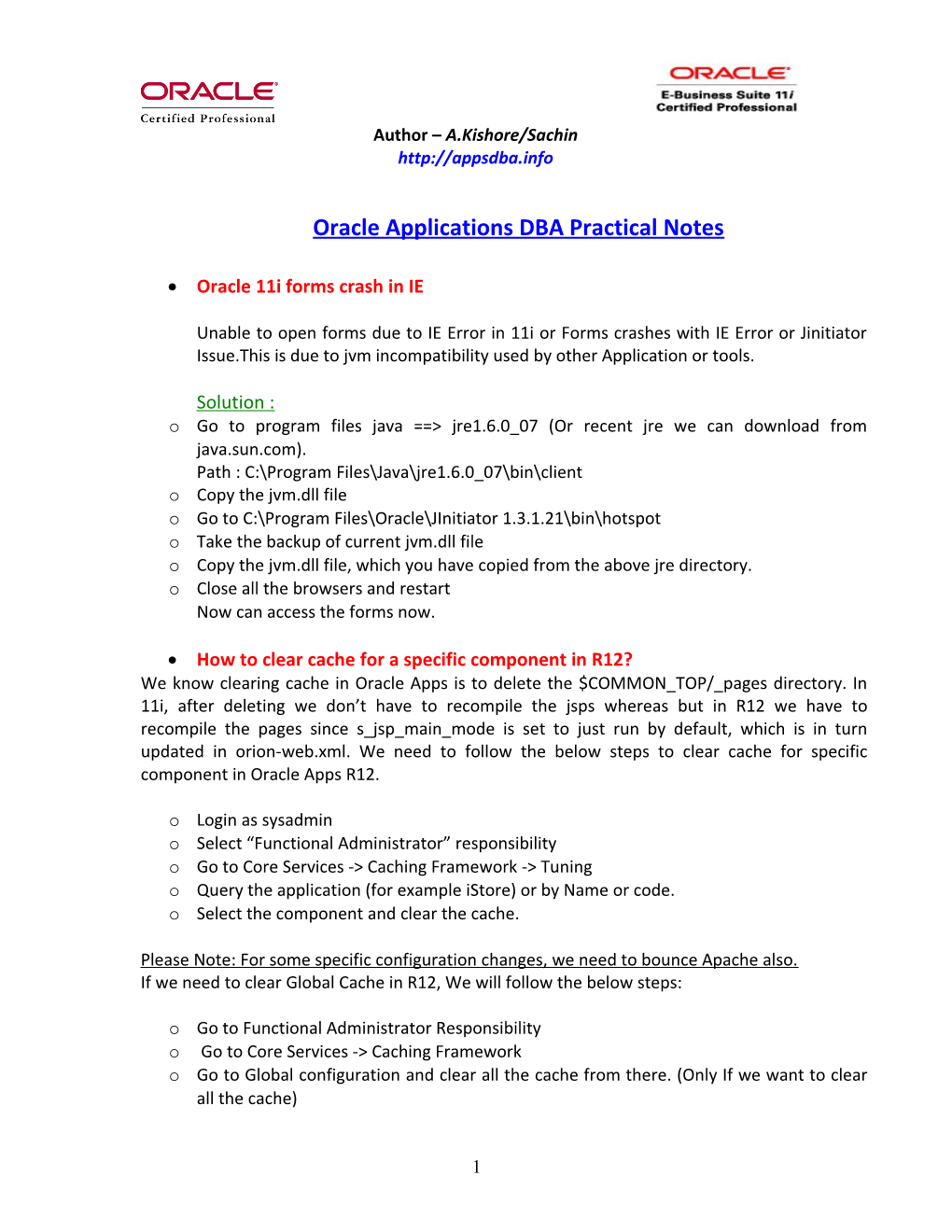 Oracle Applications DBA Practical Notes