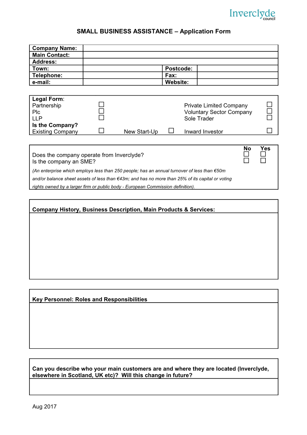 SMALL BUSINESS ASSISTANCE Application Form