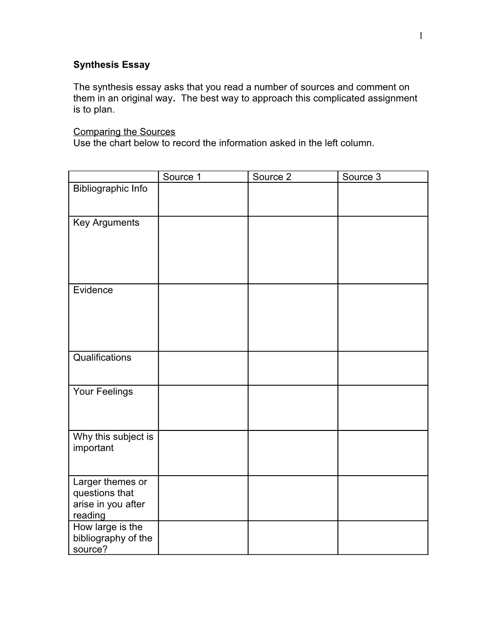 Use the Chart Below to Record the Information Asked in the Left Column