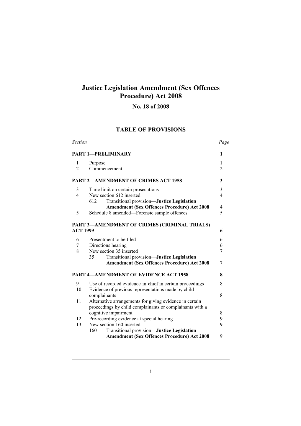 Justice Legislation Amendment (Sex Offences Procedure) Act 2008