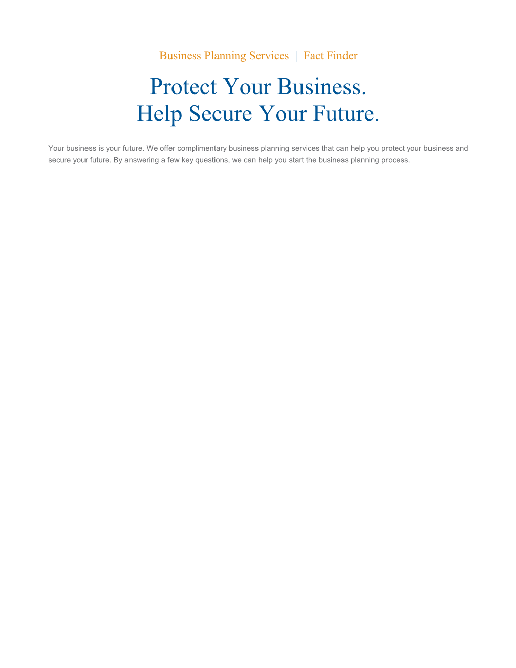 Business Planning Services Fact Finder
