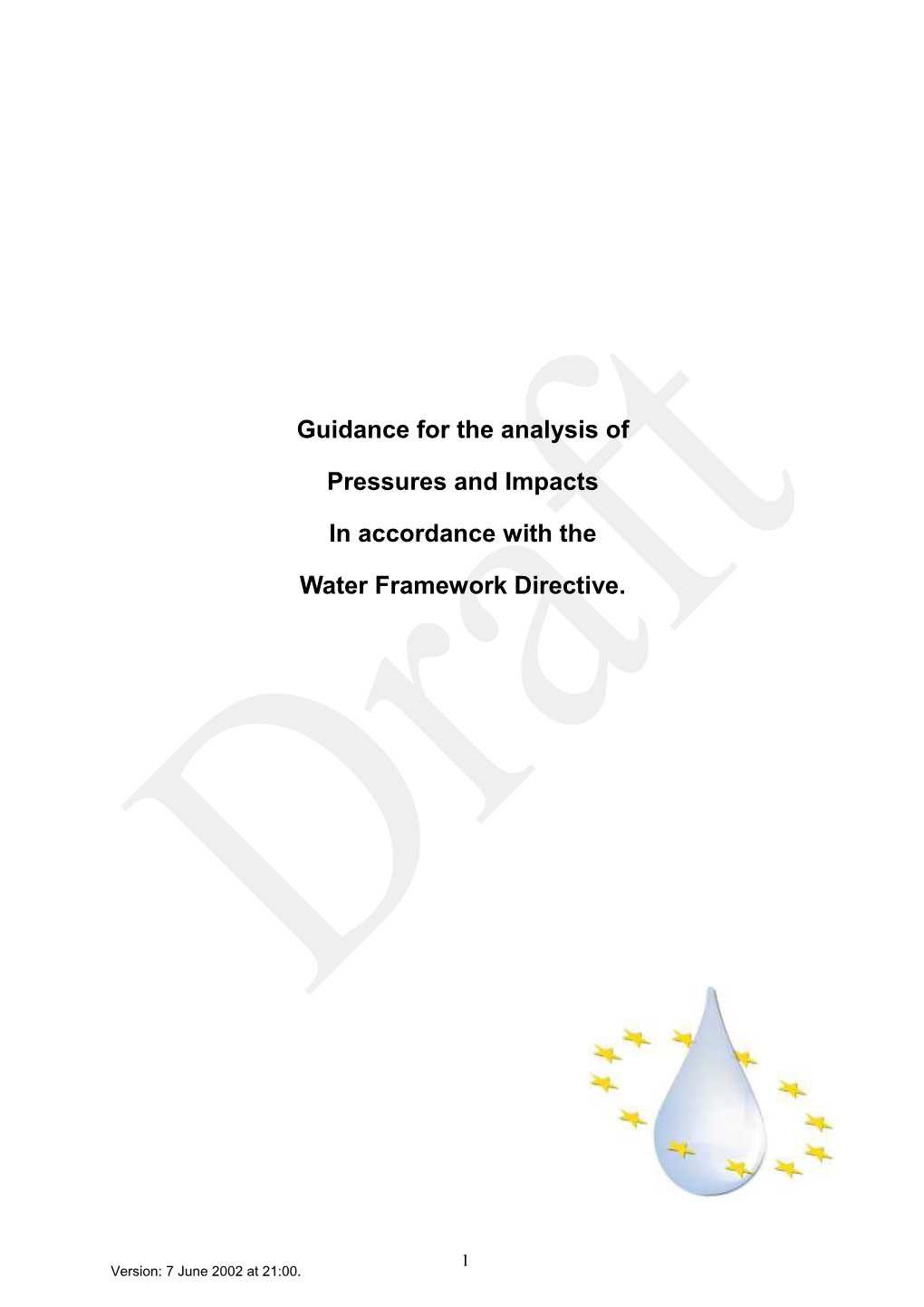 Guidance for the Analysis of Pressures and Impacts in Accordance with the Water Framework
