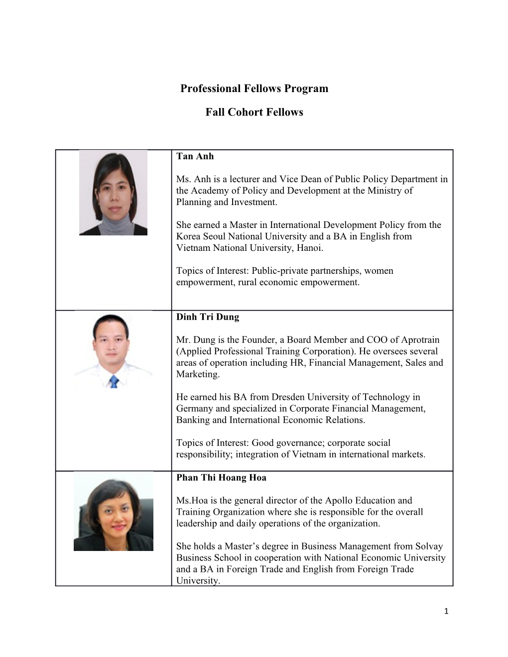 Professional Fellows Program