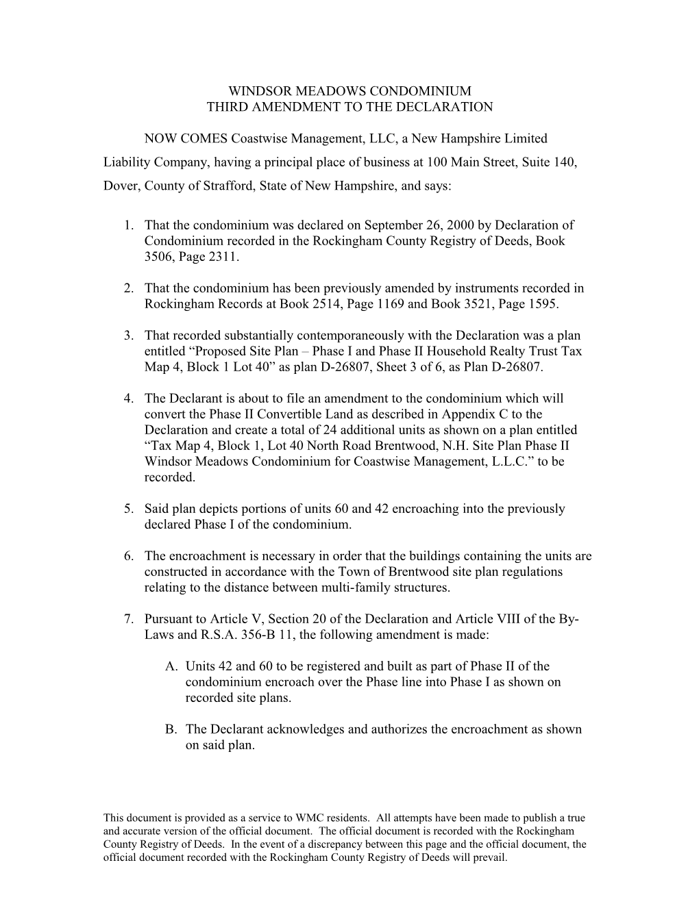 Third Amendment to the Declaration - Word Format