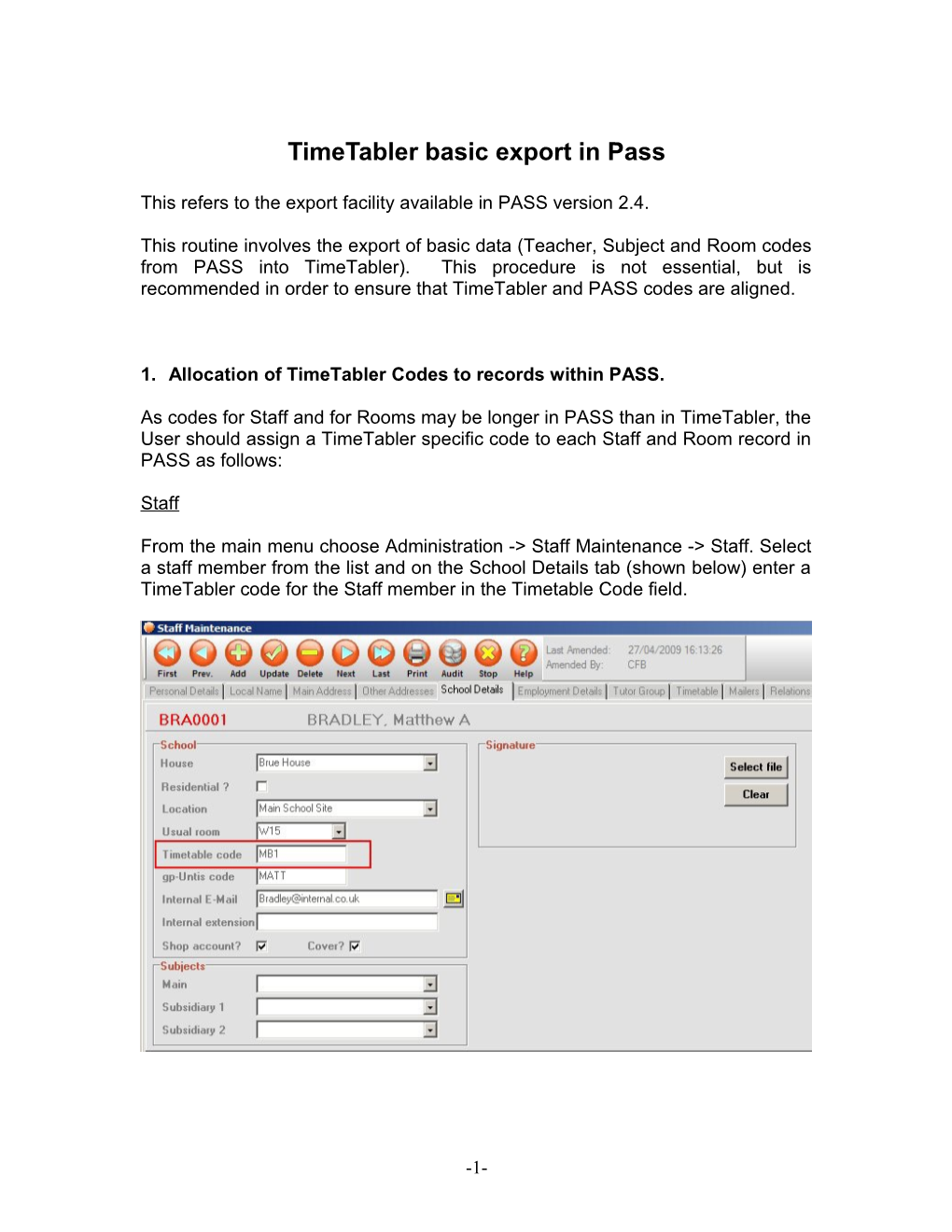 Timetabler Import / Export in Pass