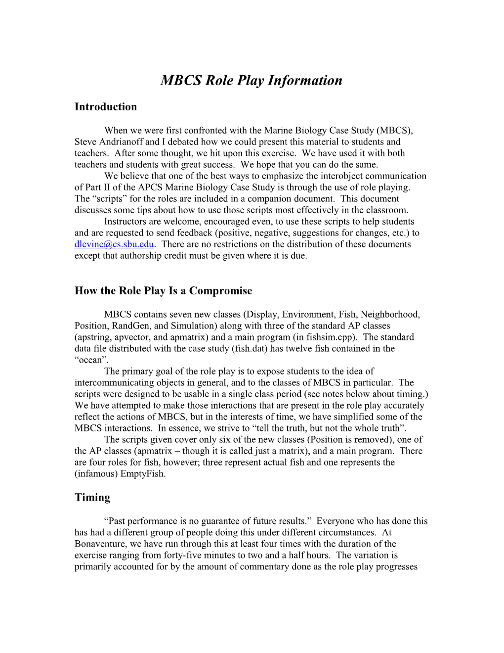 MBCS Role Play Information