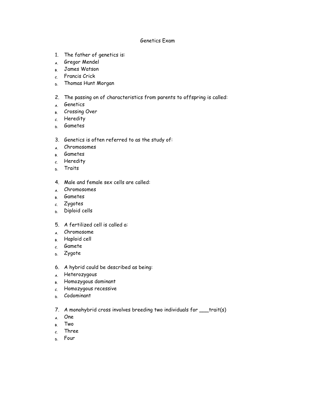 Genetics Exam