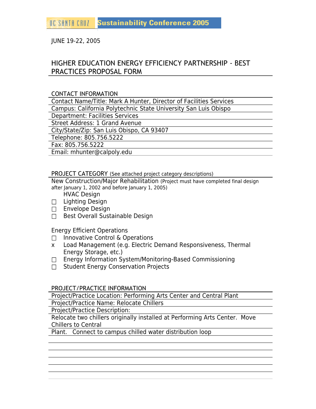 Higher Education Energy Efficiency Partnership - Best Practices Proposal Form