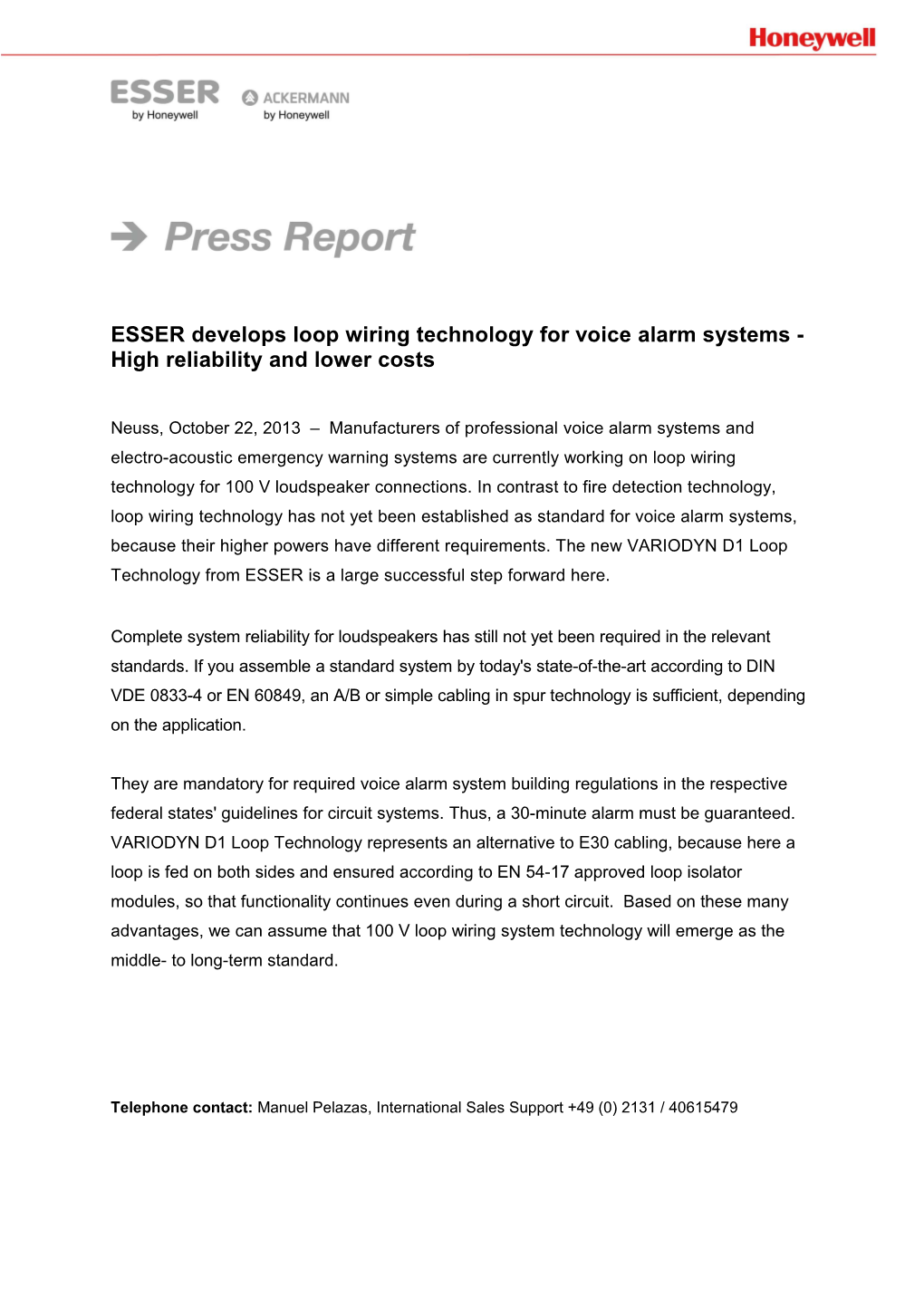 ESSER Develops Loop Wiring Technology for Voice Alarm Systems
