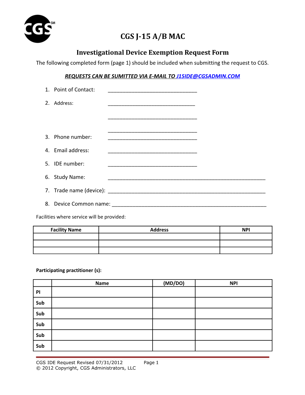 Investigational Device Exemption Request Form