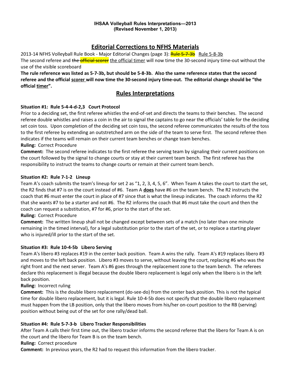 IHSAA Volleyball Rules Interpretations 2011