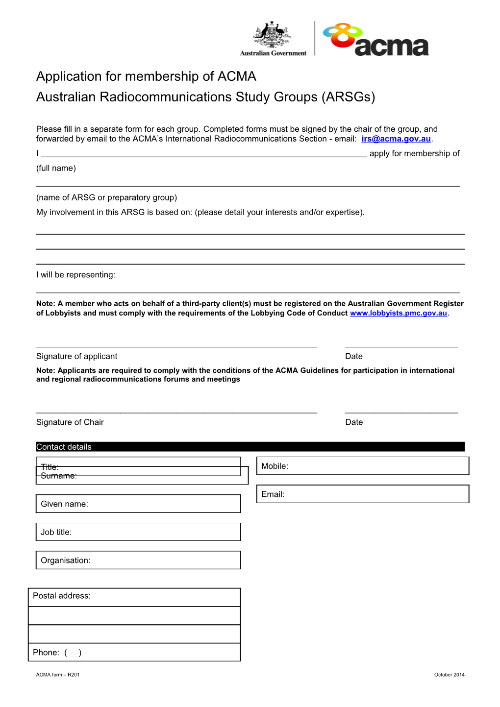 R201 - Application for Arsgs Membership
