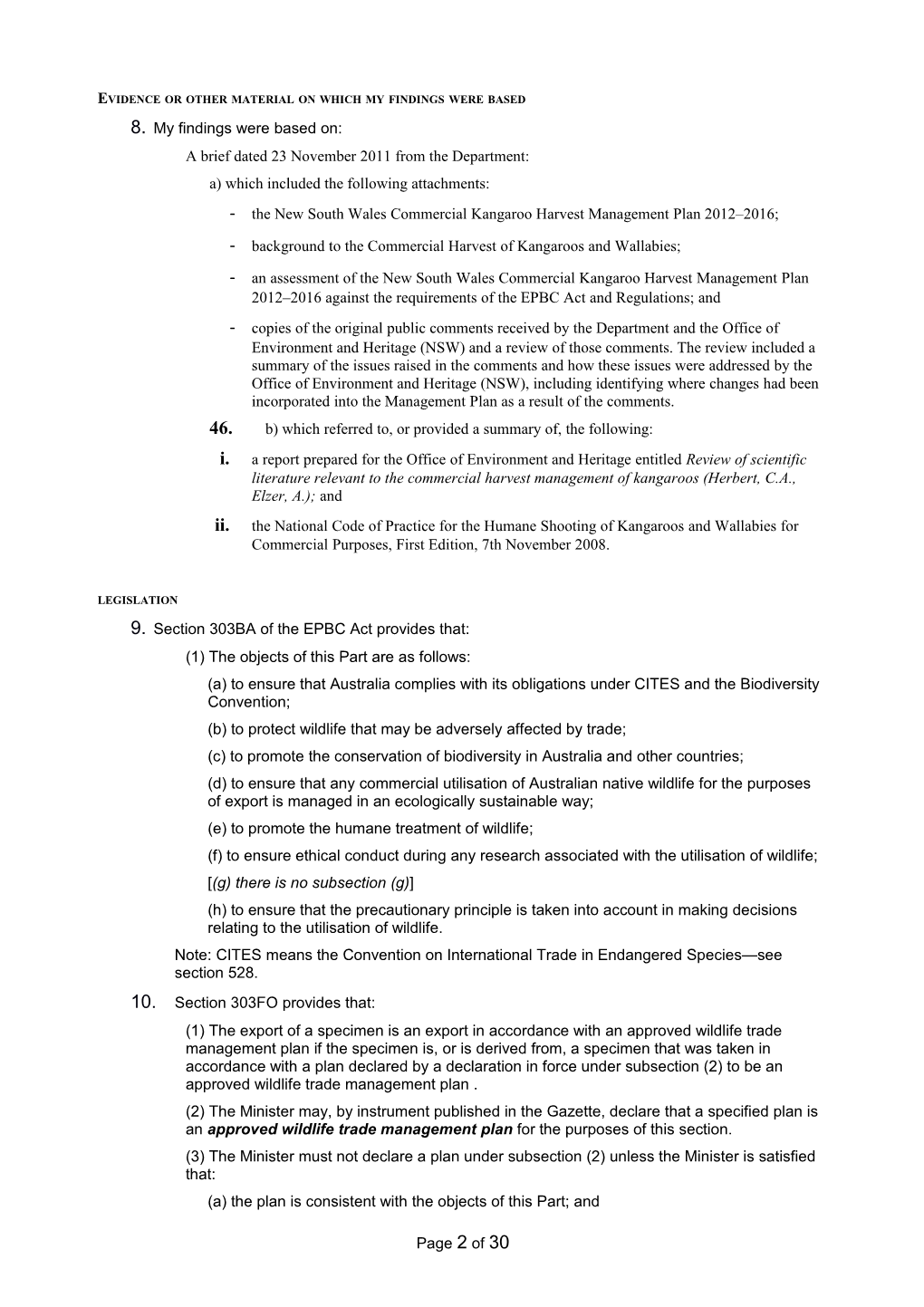 Minister S Statement of Reasons for Approving the NSW Kangaroo Management Plan