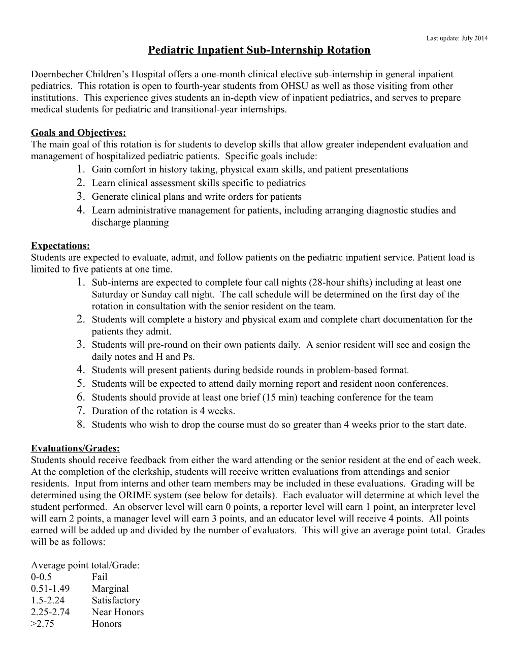 Pediatric Inpatient Sub-Internship Rotation