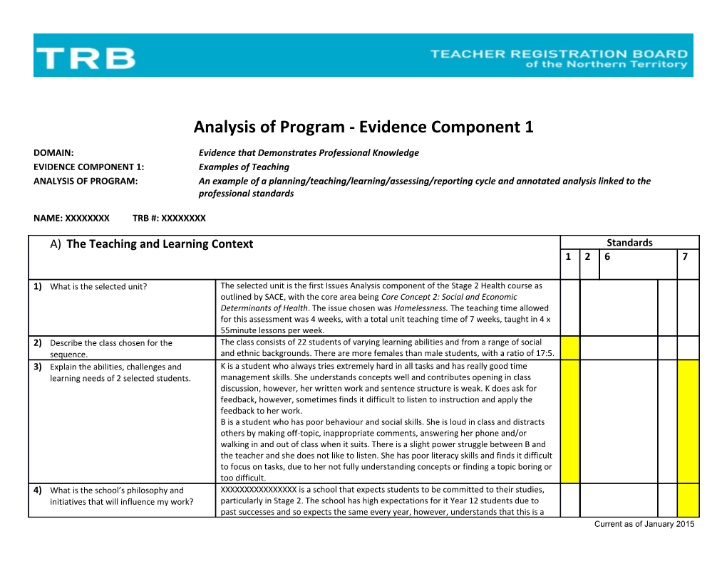 Analysis of Program - Evidence Component 1