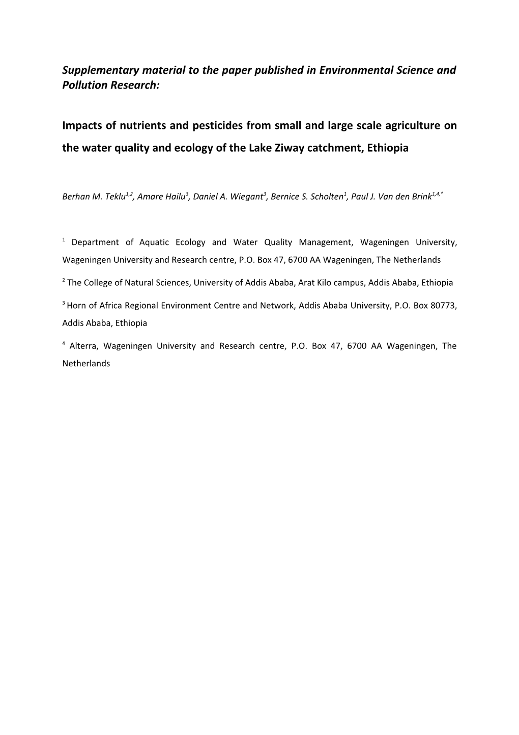Supplementary Material to the Paper Published in Environmental Science and Pollution Research