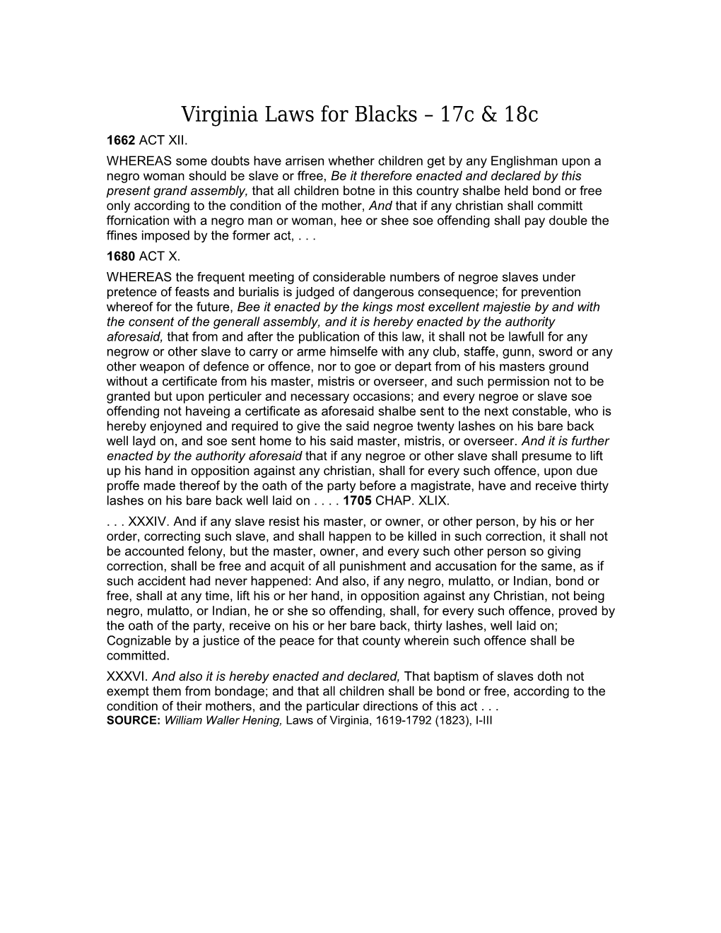 Virginia Laws for Blacks 17C & 18C