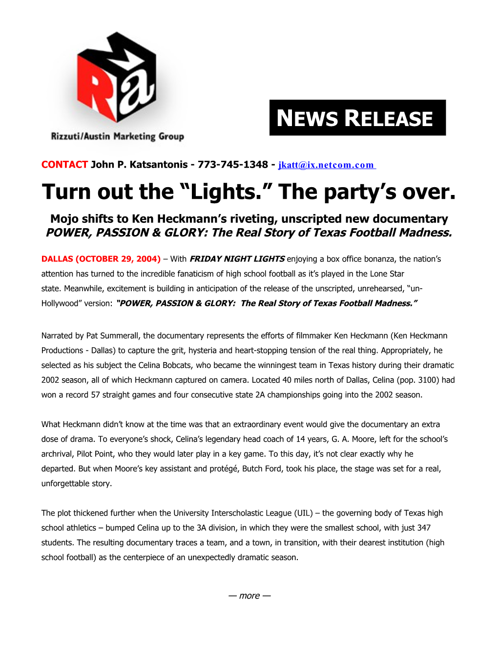 Turn out the Lights. the Party S Over