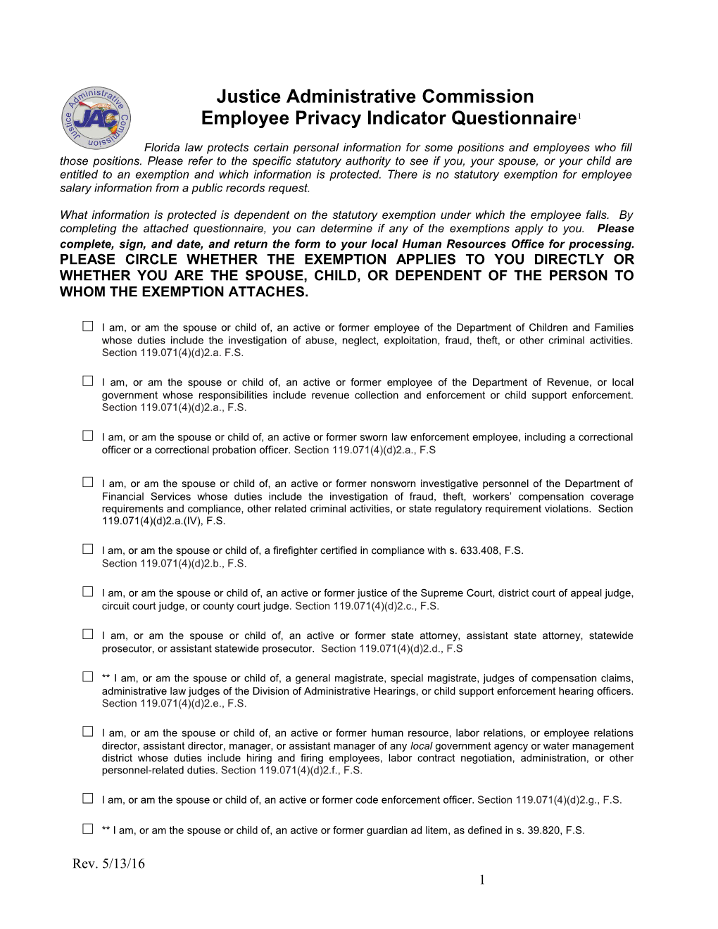 Employee Privacy Indicator Questionnaire *